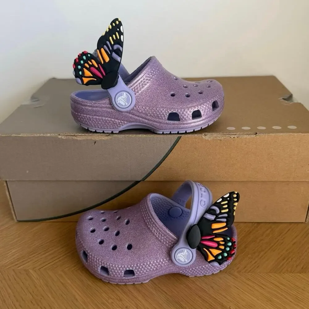 CROCS Classic Clog I AM BUTTERFLY ‘Purple Glitter’ Toddler Sandals - SZ 7